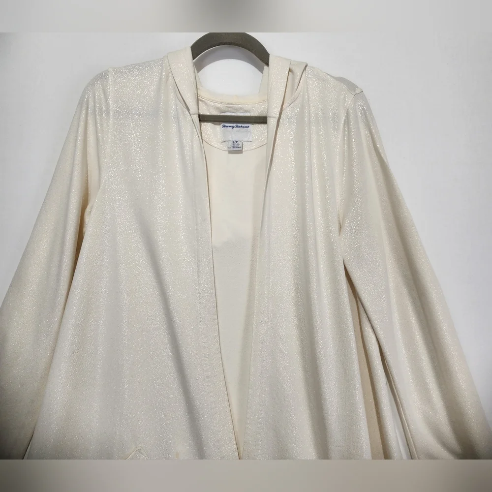 Tommy Bahama Women's Cream Open-Front Shimmery Cardigan Size S/P - Picture 3 of 9
